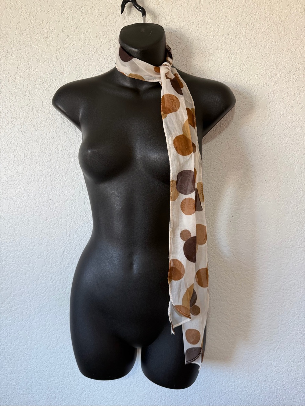 Polka Dot Lightweight Neck Scarf in Cream and Brown